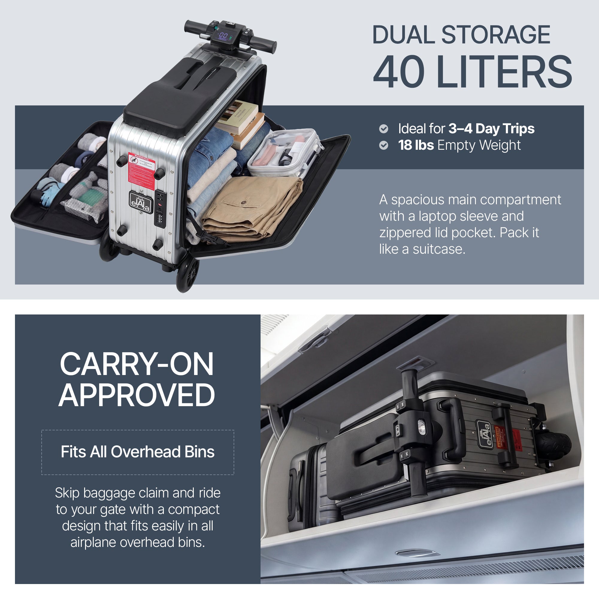 Elala Lite | Lightweight Rideable Suitcase | FAA & TSA Approved