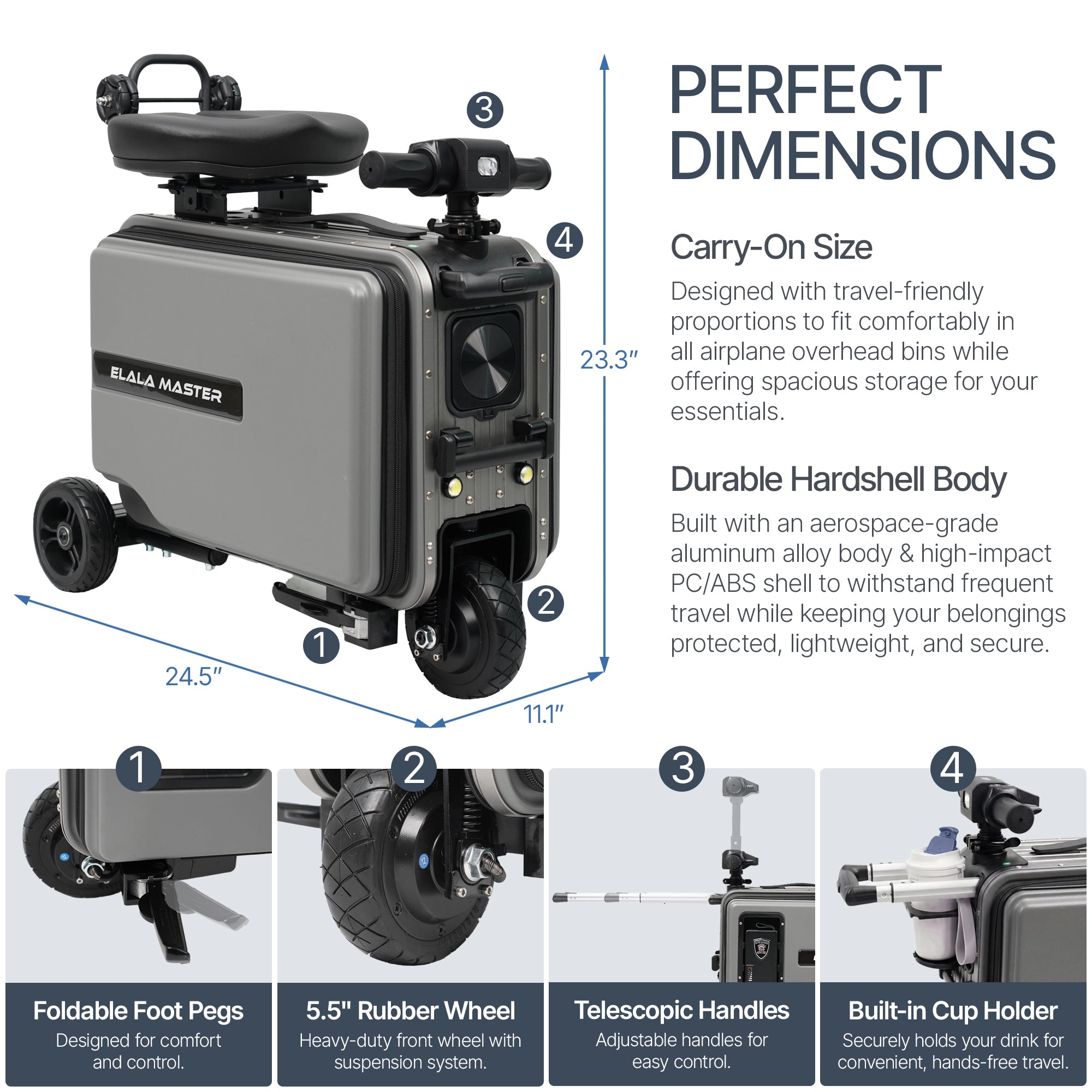 Elala Master | Rideable Carry-On Built for Two | FAA & TSA Approved