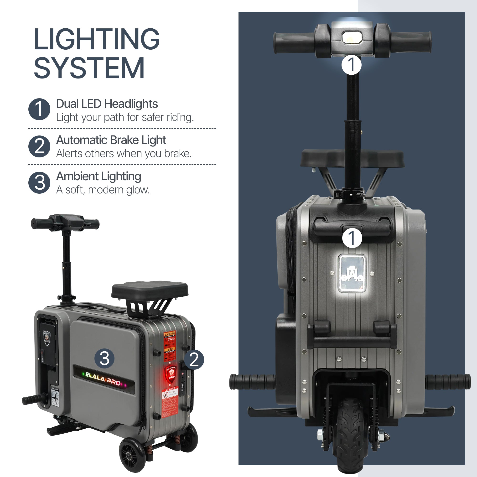 エミールガレ Elala Pro | Rideable Electric Suitcase | FAA & TSA Approved